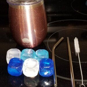 New Albor Triple Insulated Wine Tumbler w/Lid, Stainless Straws, Cleaning Brush